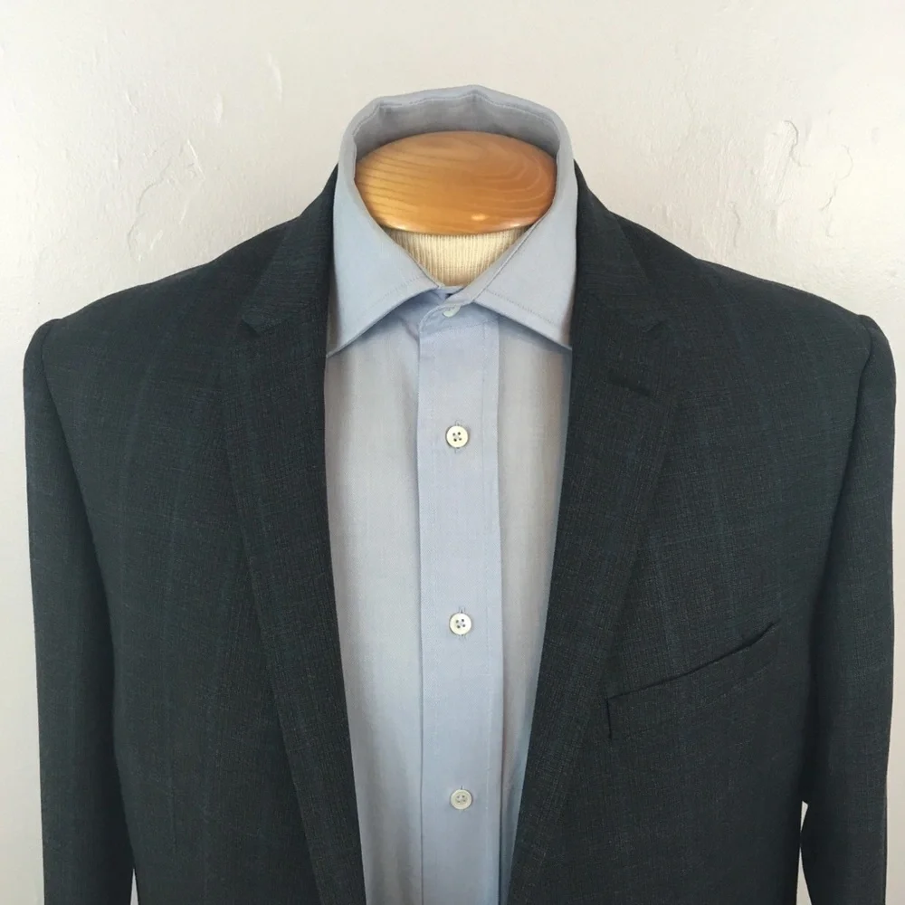 Dkny 42s mens suit charcoal checks blue 2 piece slim fit 100% wool new ea0069